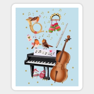 Christmas joy with singing robins and music instruments Sticker